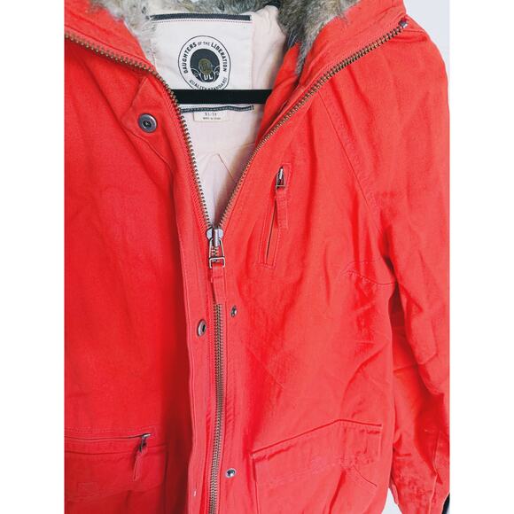 Anthro Daughters of the Liberation Fur Hood Full Zip Utility Parka Red XS Winter - Picture 8 of 13